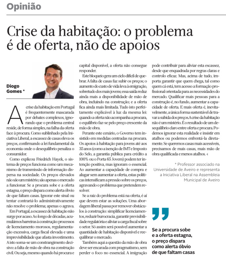 Crise da habitação: o problema é de oferta, não de apoios