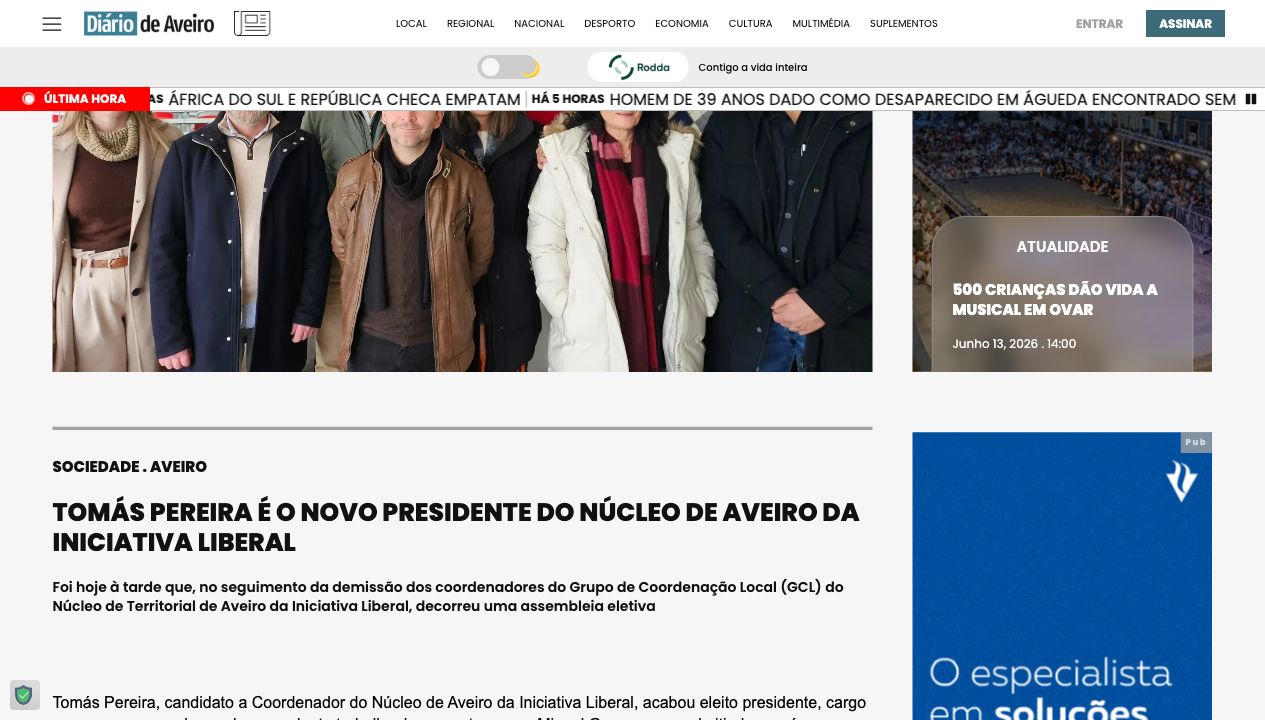 Tomás Pereira é o novo presidente do Núcleo de Aveiro da Iniciativa Liberal